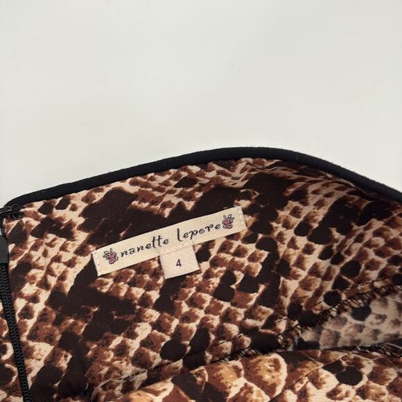 Nanette Lepore Women’s Black Brown Snakeskin Print Pencil Skirt Size 4 - Picture 4 of 9